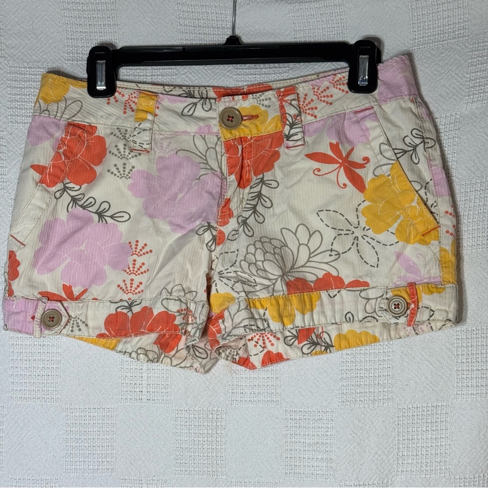 UNIONBAY Women’s Y2K Orange Pink Cargo Shorts Vibrant Floral Design Snap Size 5‎